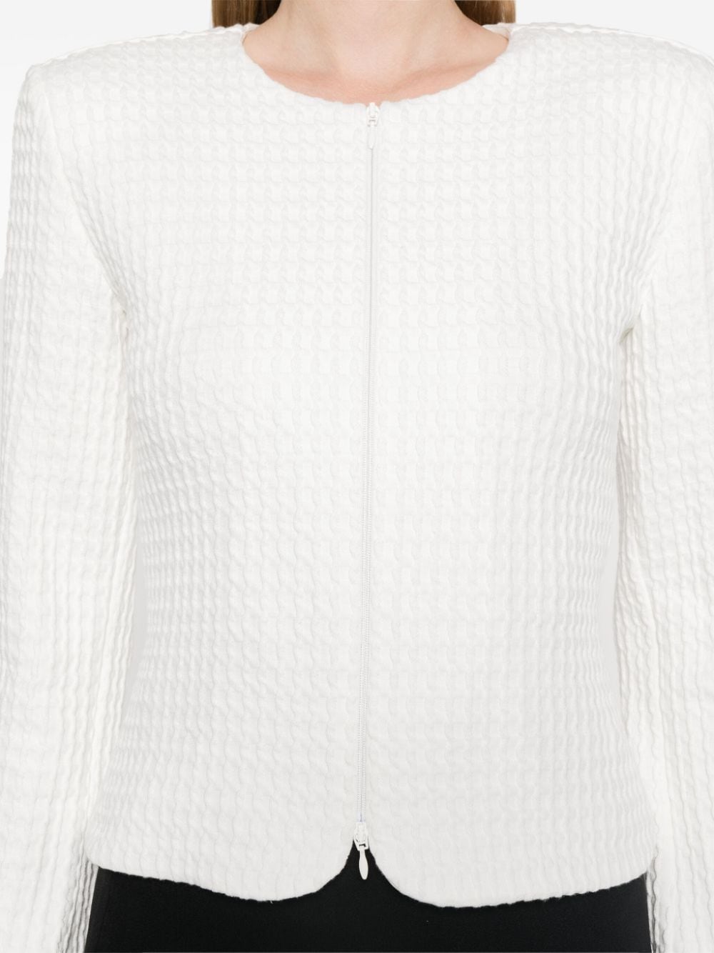 Shop Emporio Armani Waffle-knit Jacket In White