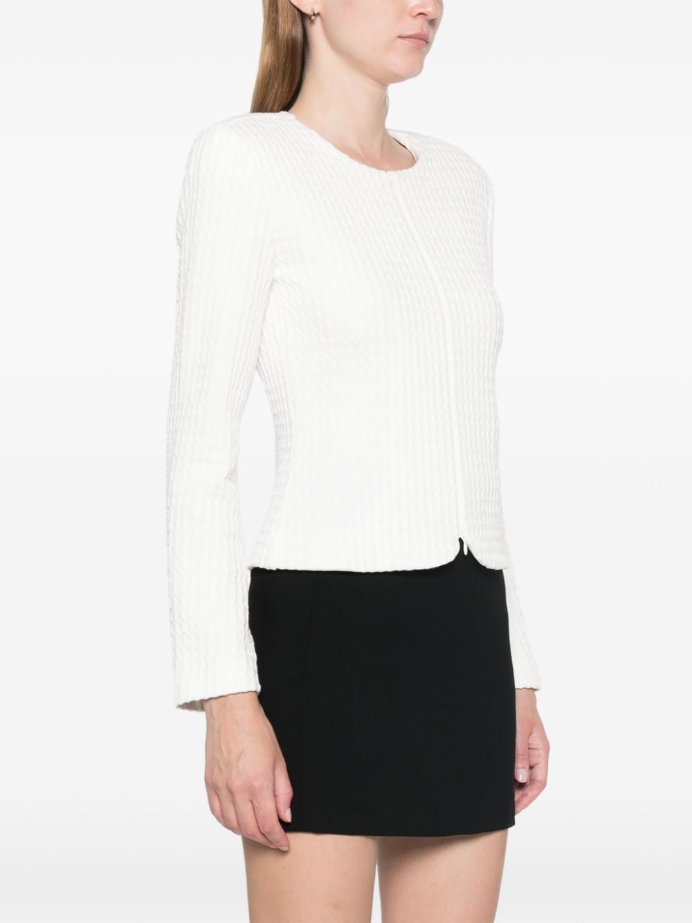 Shop Emporio Armani Waffle-knit Jacket In White