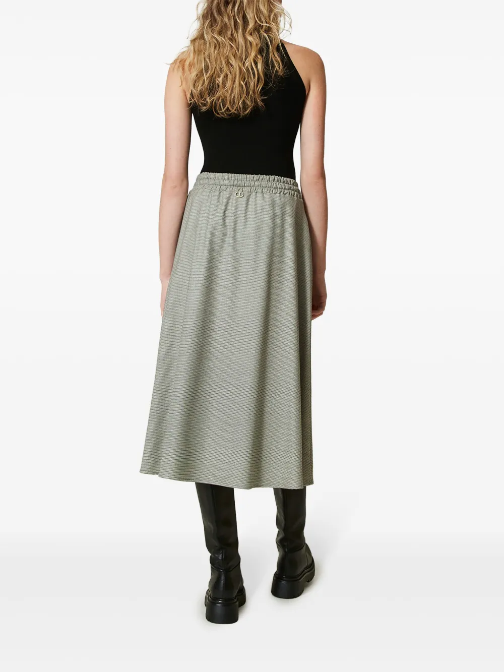 Twinset Houndstooth Midi Skirt In White