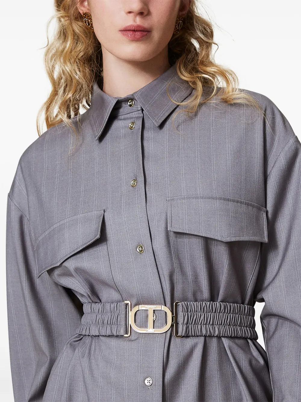 TWINSET Overhemd met krijtstreep en ceintuur Grijs