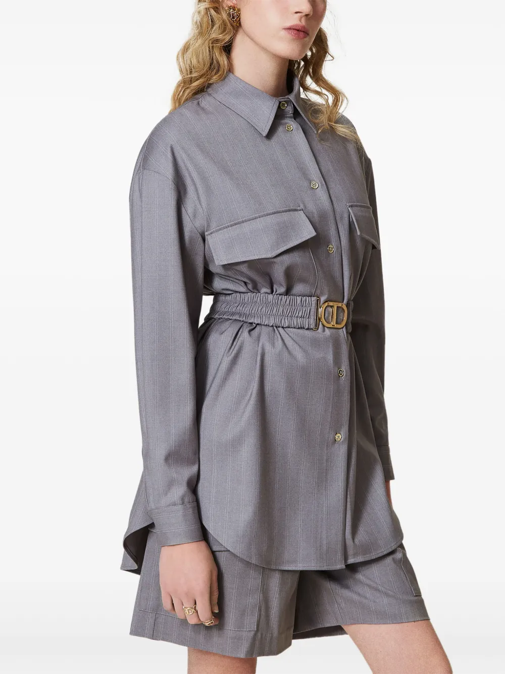 TWINSET Overhemd met krijtstreep en ceintuur Grijs