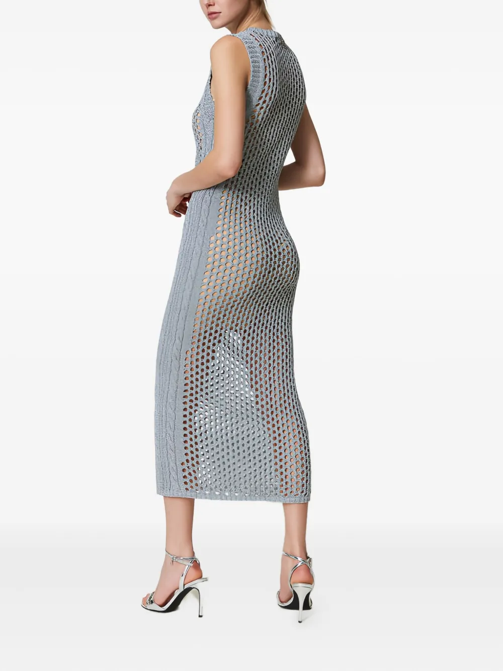 Twinset Long Lurex-mesh Midi Dress In Gray
