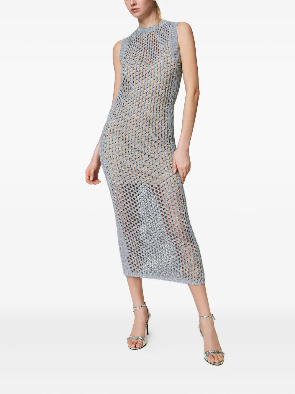 TWINSET Long Lurex-mesh midi dress - Grijs