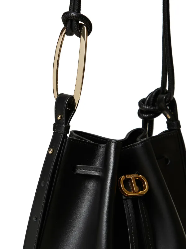 【TWINSET】Crochet Cotton Bucket Bag Black Crochet Cotton Bag With Rose Decorations | Blumarine