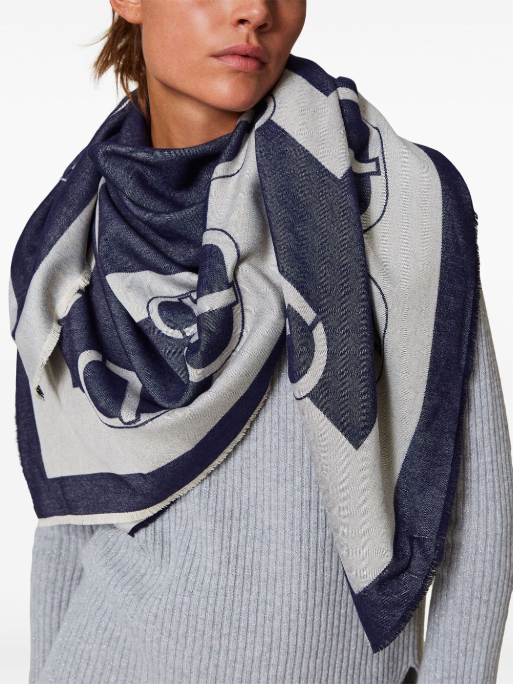 Shop Twinset Jacquard Knitted Scarf In Blau