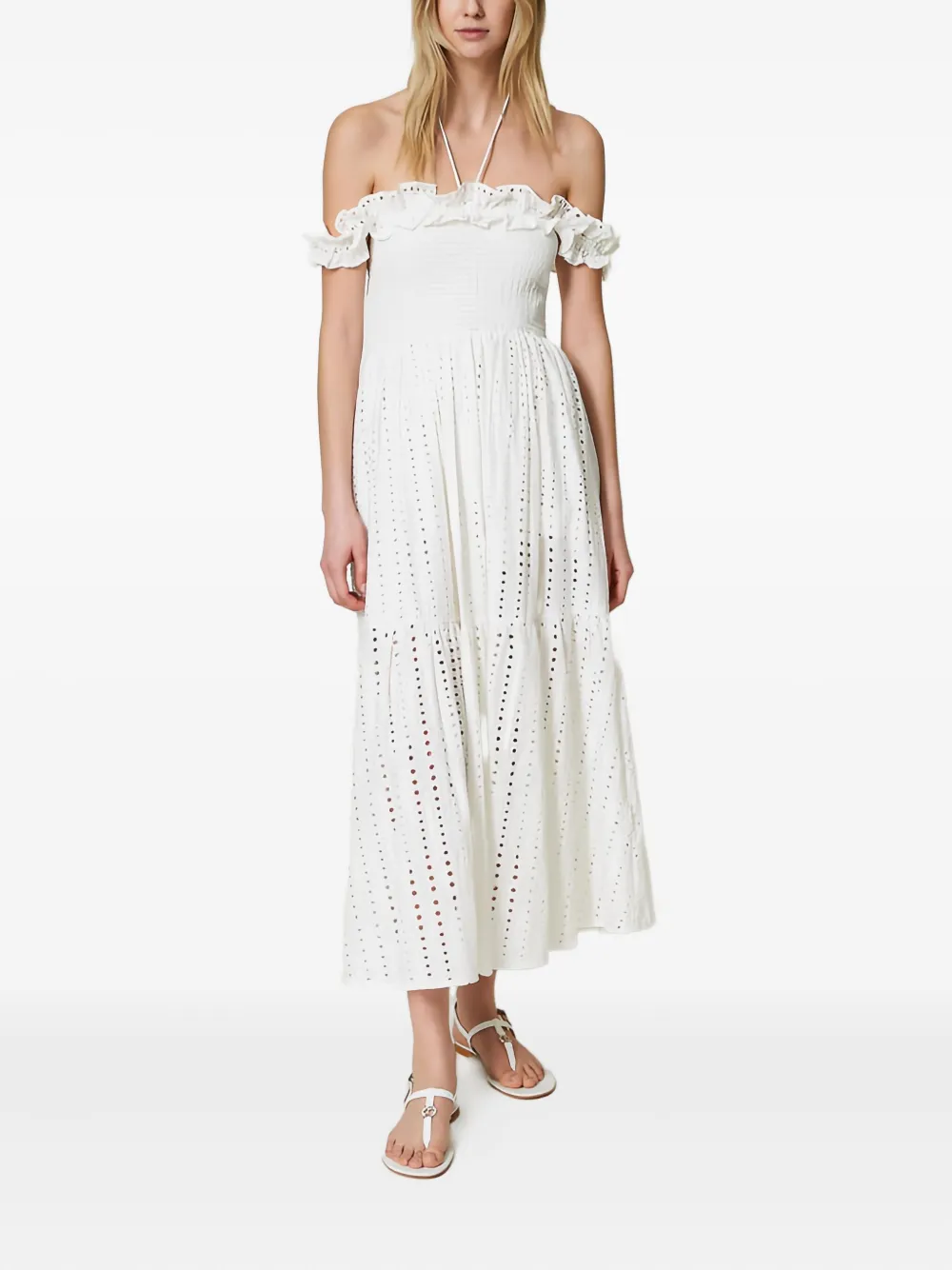TWINSET Midi-jurk met ruches en ringlets - Wit