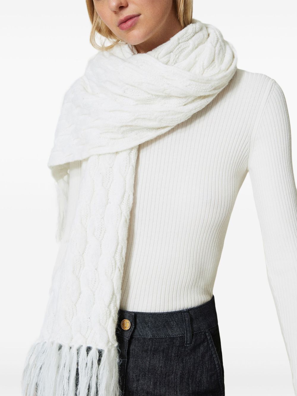 Shop Twinset Knitted Scarf In White