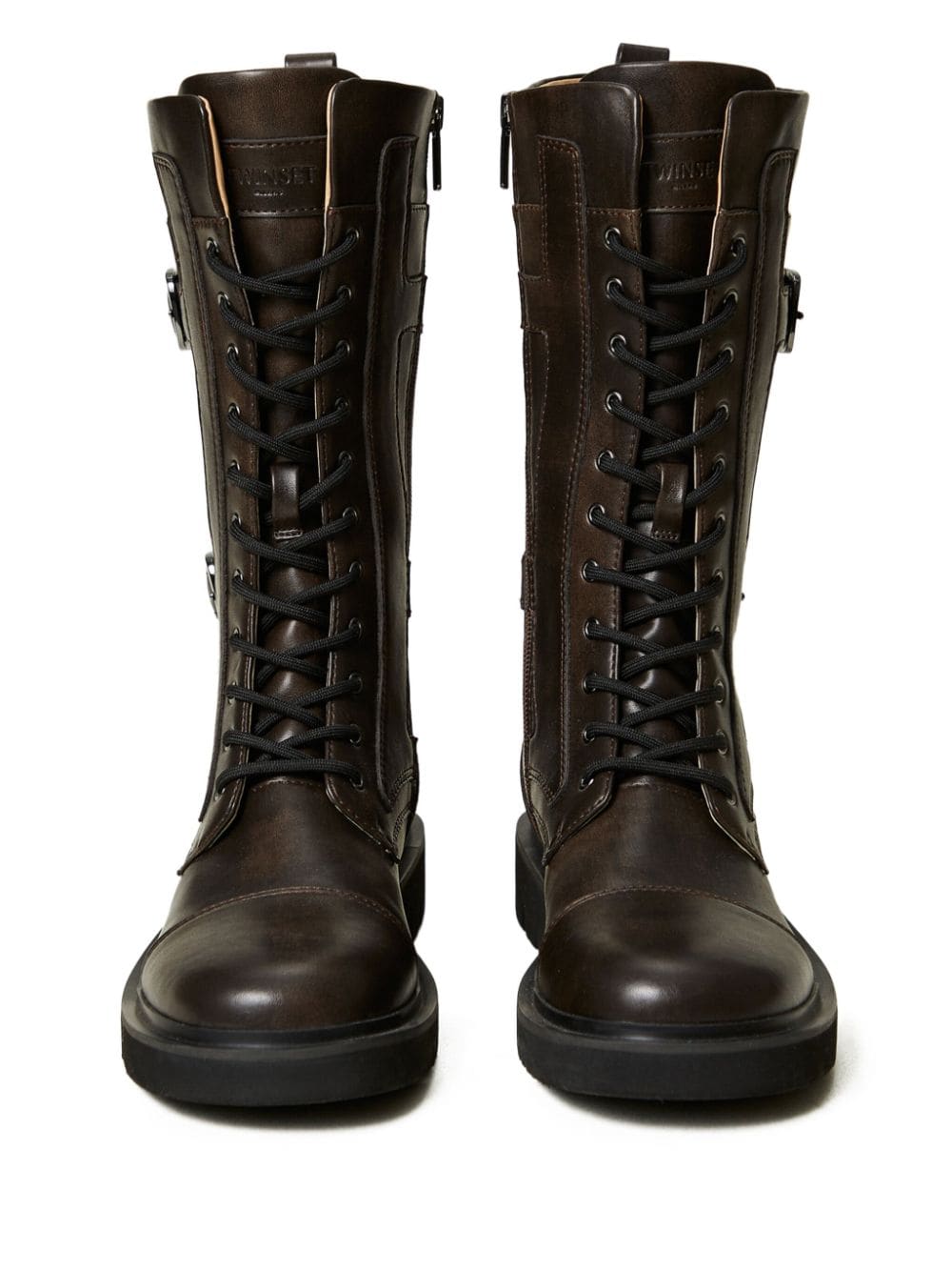 TWINSET strap-embellished combat boots Brown