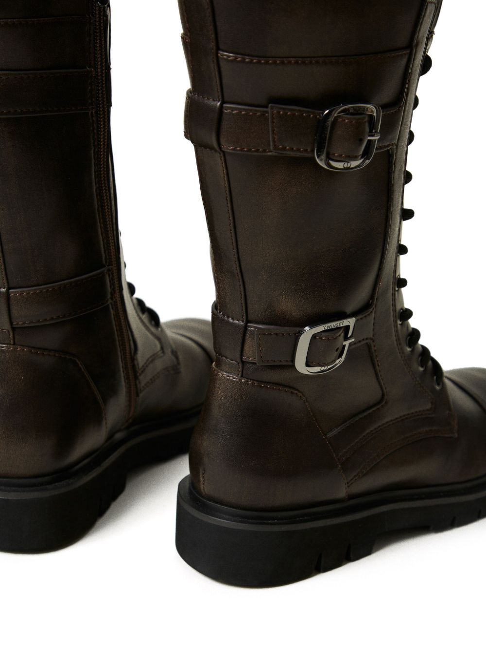 TWINSET strap-embellished combat boots Brown