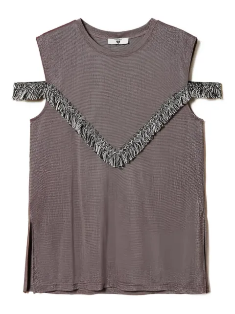 TWINSET blusa con cuello redondo y detalle de flecos