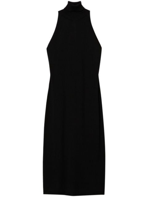 halterneck rib-knit midi dress