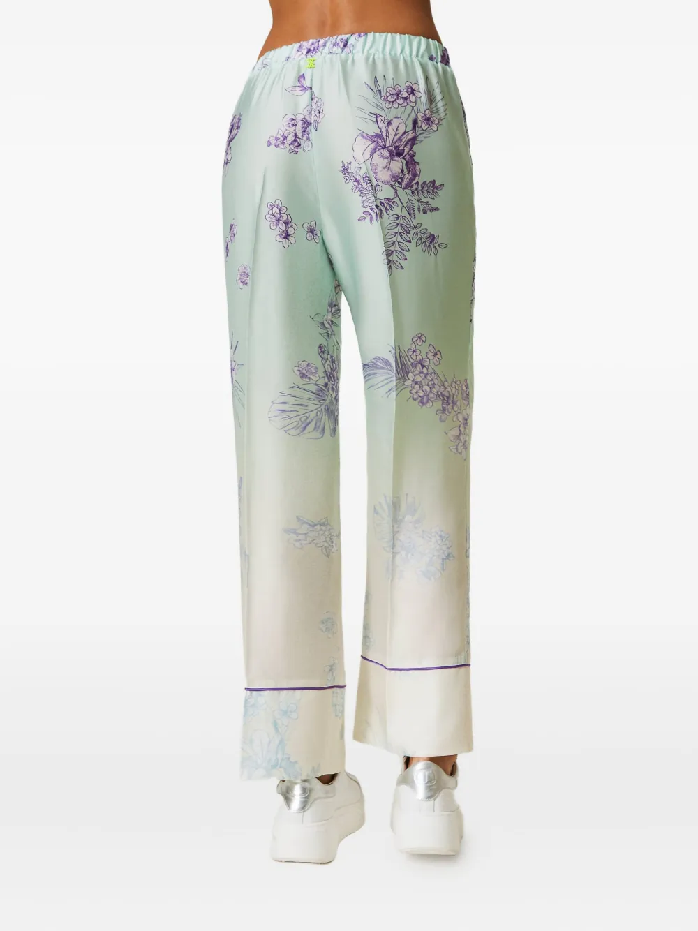Twinset Floral-print Straight-leg Trousers In Green