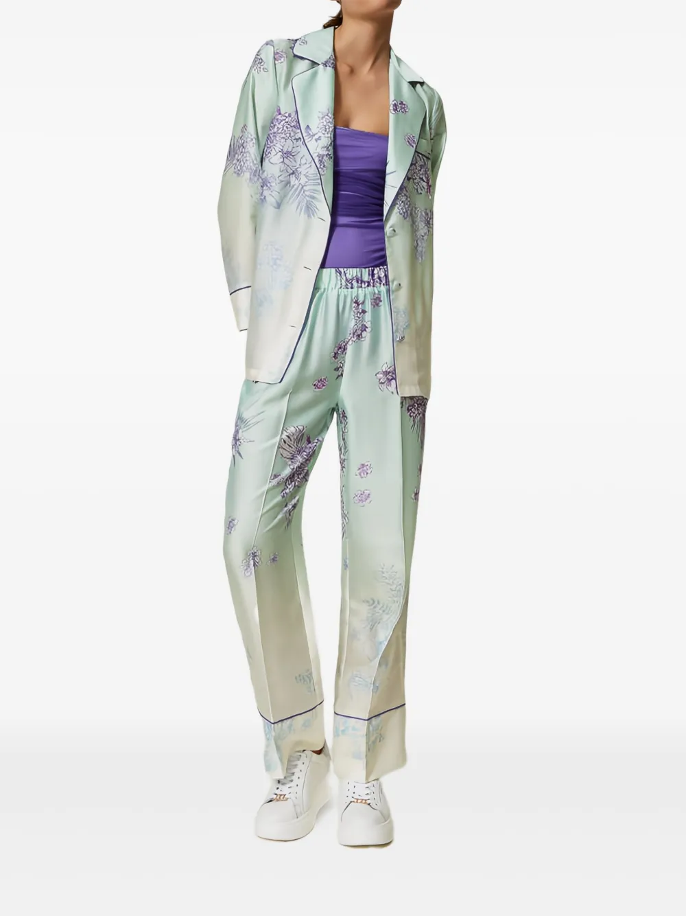 TWINSET Straight broek met bloemenprint - Groen