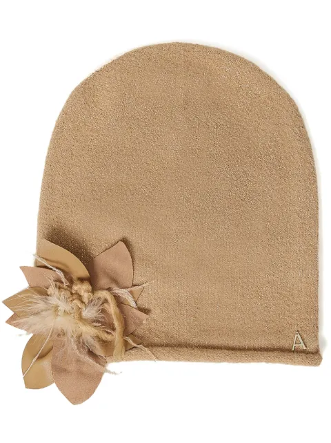 TWINSET floral brooch knit beanie