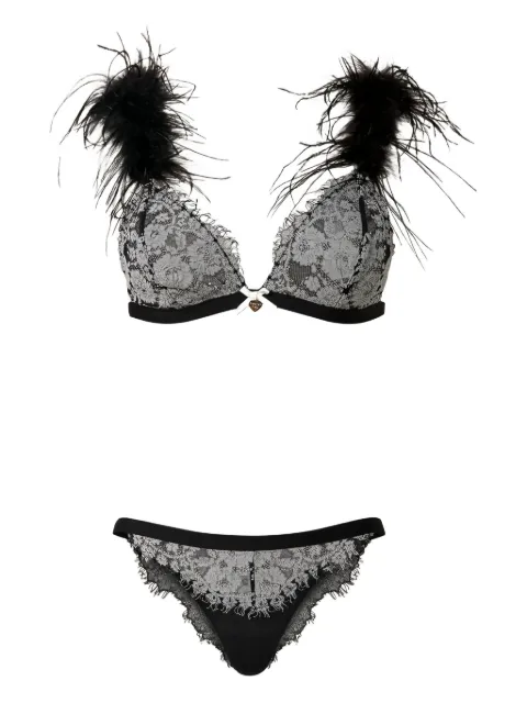 TWINSET feather-trimmed lace bra set