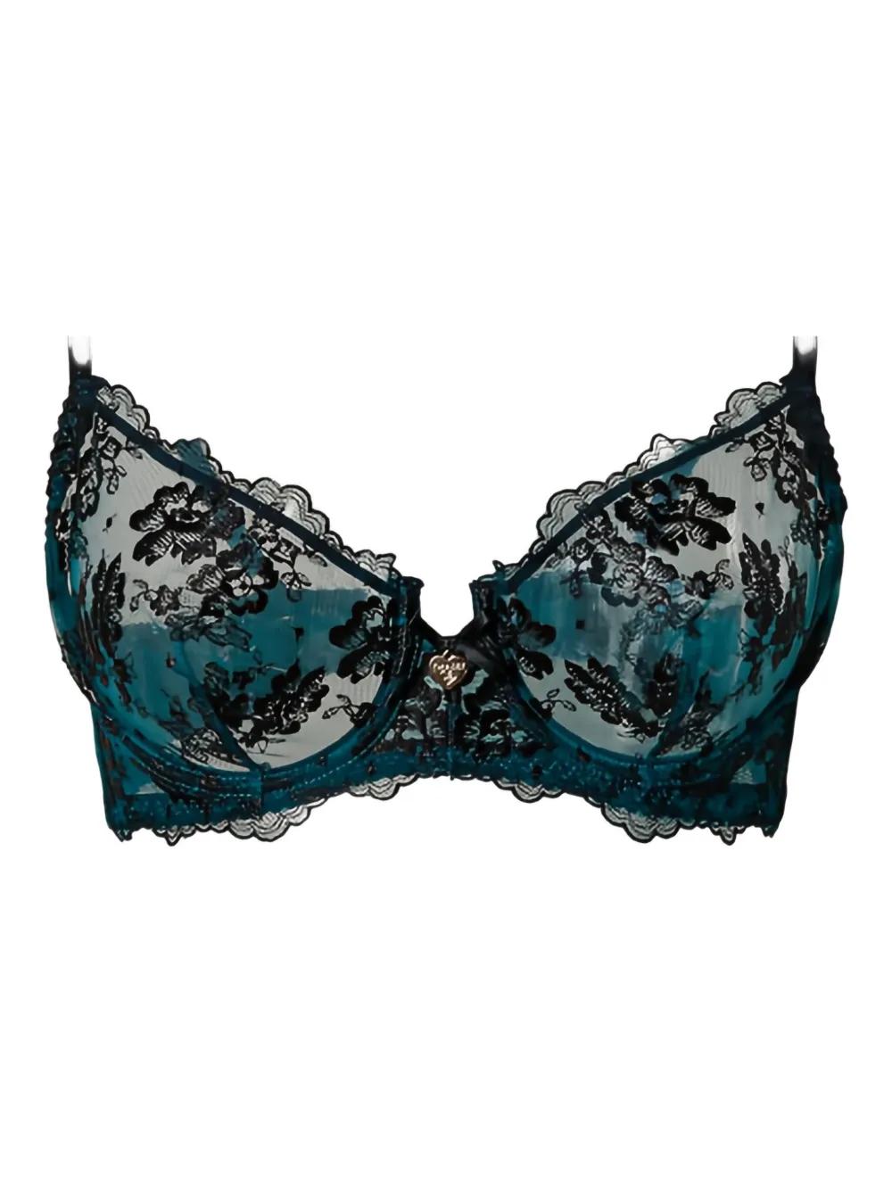 Twinset Embroidered-tulle Underwire Bra In Green