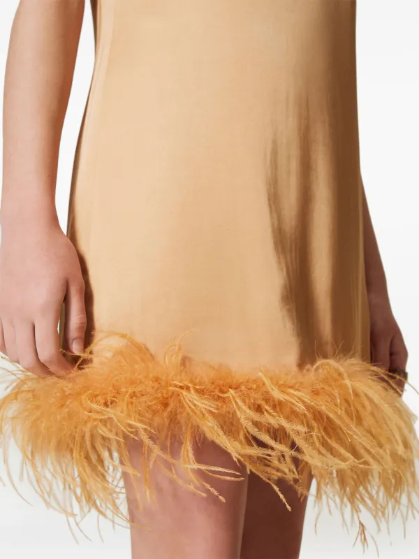 satin effect feather detail mini dress TWINSET feather-detail satin-finish Mini Dress | Orange