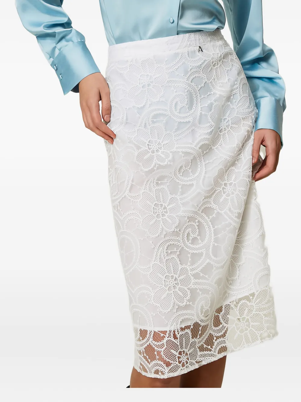 Twinset Floral-lace Midi Skirt In White