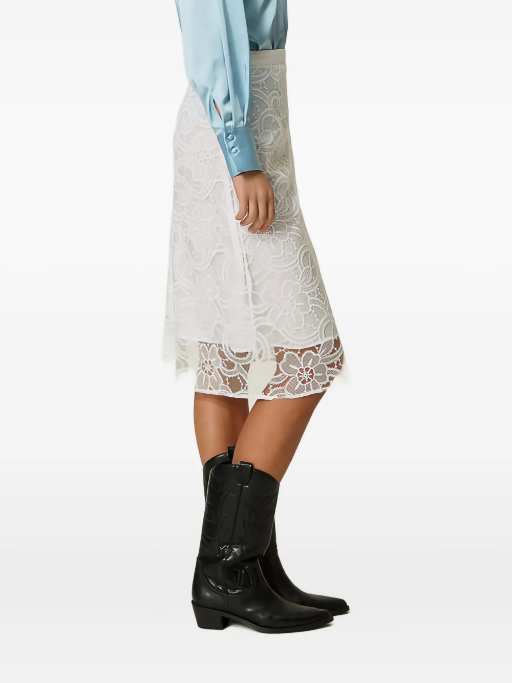 Twinset Floral-lace Midi Skirt In White