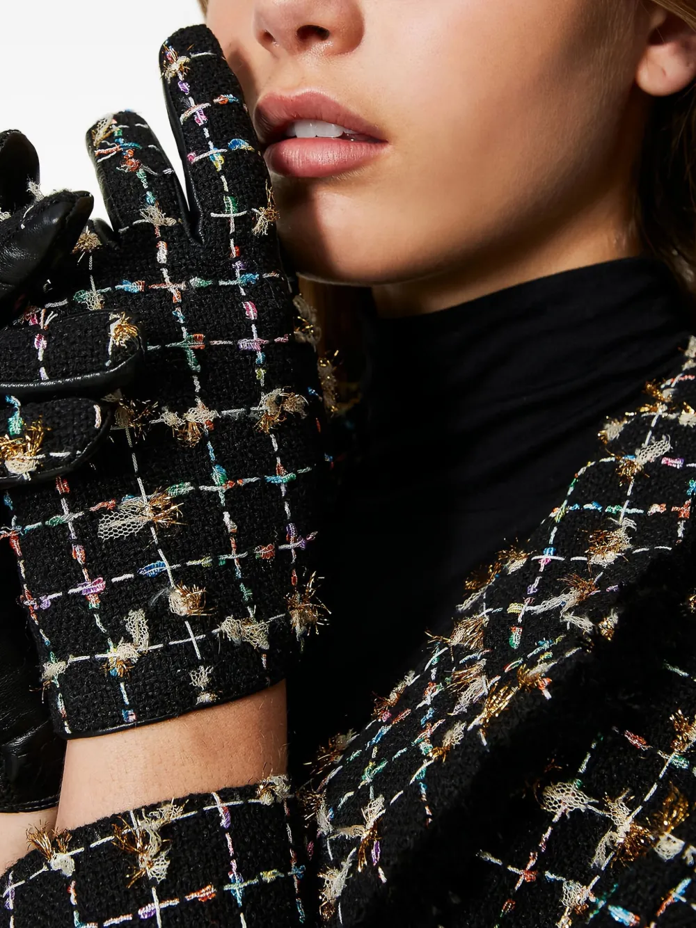 TWINSET Geruite bouclé handschoenen Zwart