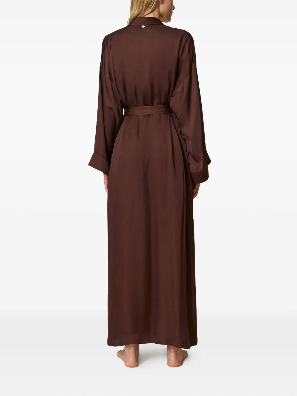 Twinset Embroidered Satin Dressing Gown In Brown