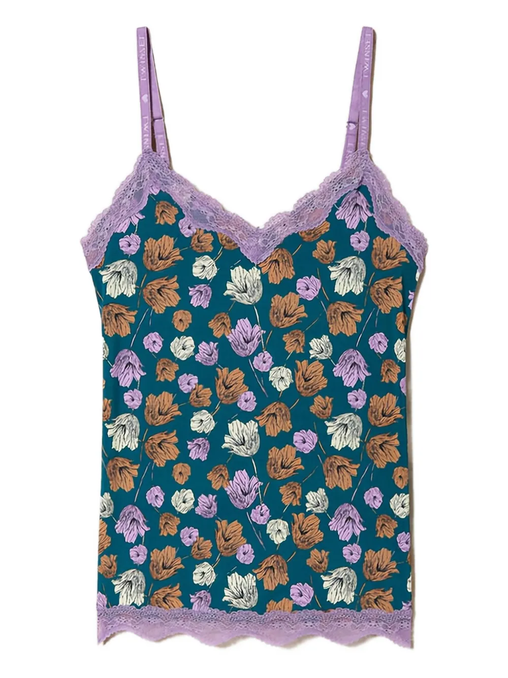 TWINSET floral-print lace-trim camisole | Green | Image 1