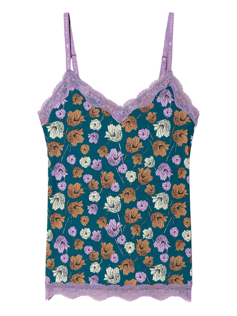 TWINSET camisón con estampado floral y ribete de encaje | verde | Image 1