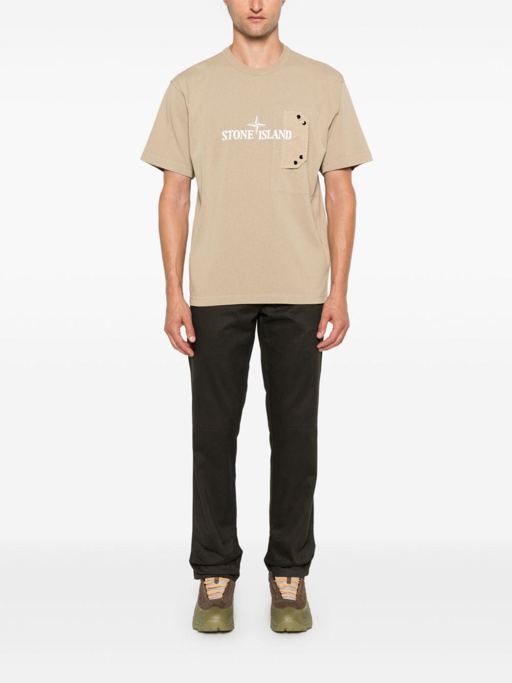 Stone Island T-shirt met logoprint - Beige