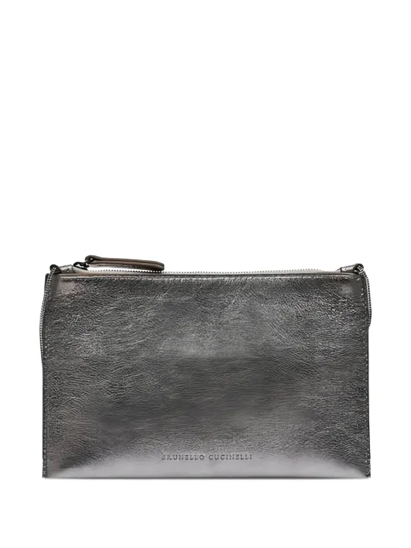 Brunello Cucinelli Kids Metallic zip-fastening Shoulder Bag | Grey
