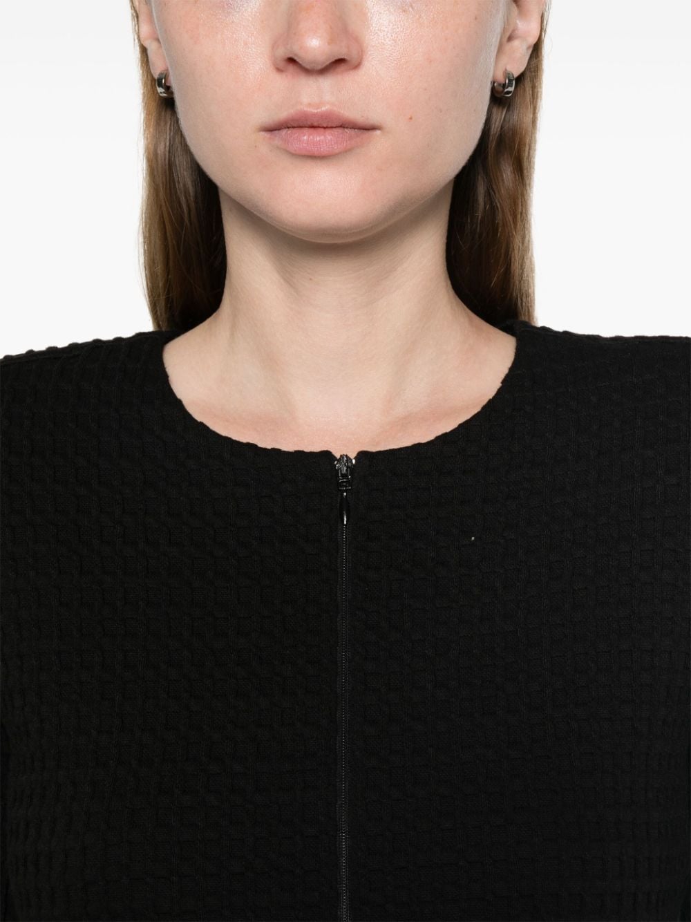 Shop Emporio Armani Waffle-knit Jacket In Black