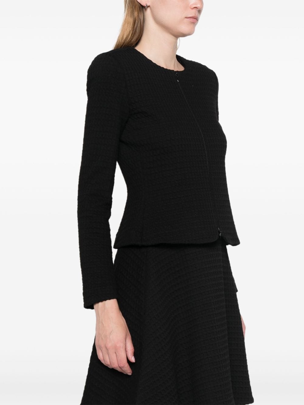 Shop Emporio Armani Waffle-knit Jacket In Black