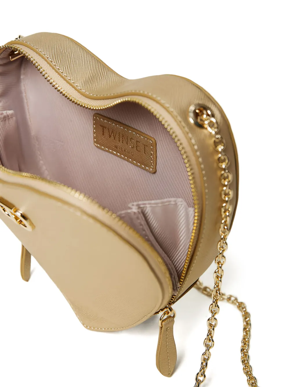 TWINSET Hartvormige mini-tas met ketting Beige