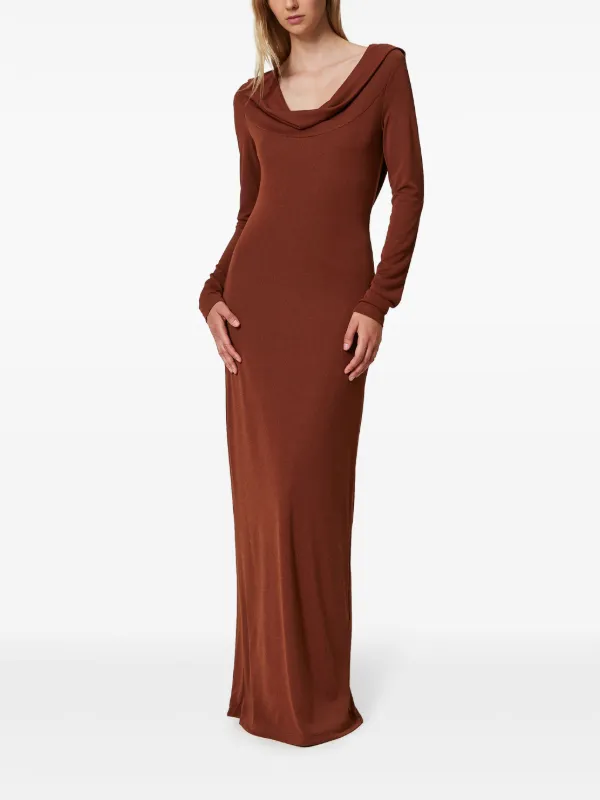 brown draped maxi dress Dana Brown Shirred-effect Draped Maxi Dress, S / Brown