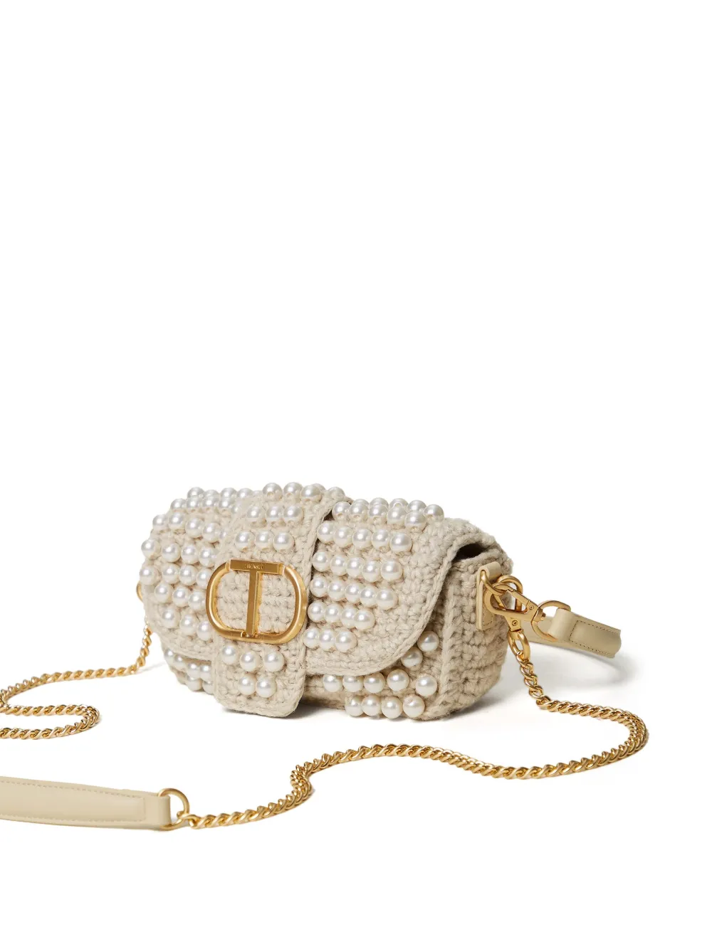 TWINSET Gehaakte tas verfraaid met parels Beige