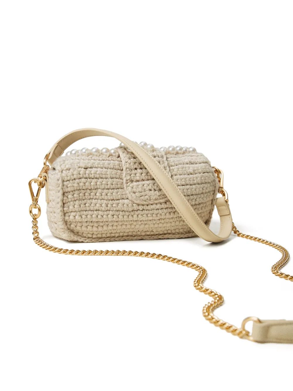 TWINSET Gehaakte tas verfraaid met parels Beige