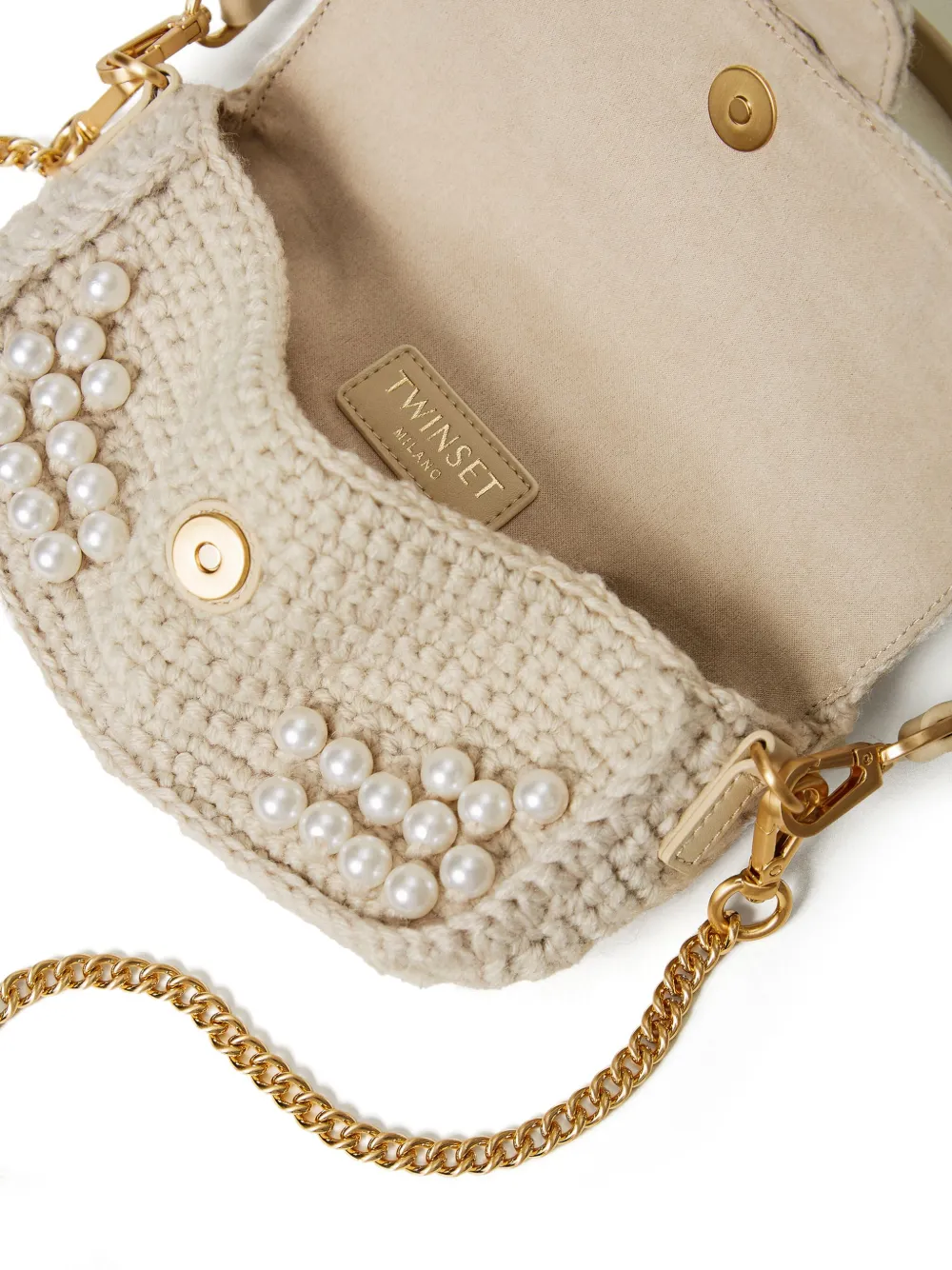 TWINSET Gehaakte tas verfraaid met parels Beige