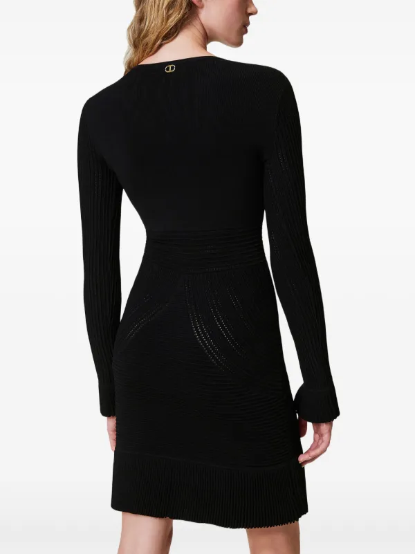 black knit long sleeve mini dress Basic Ribbed Knit Long Sleeve Mini Dress main image 0