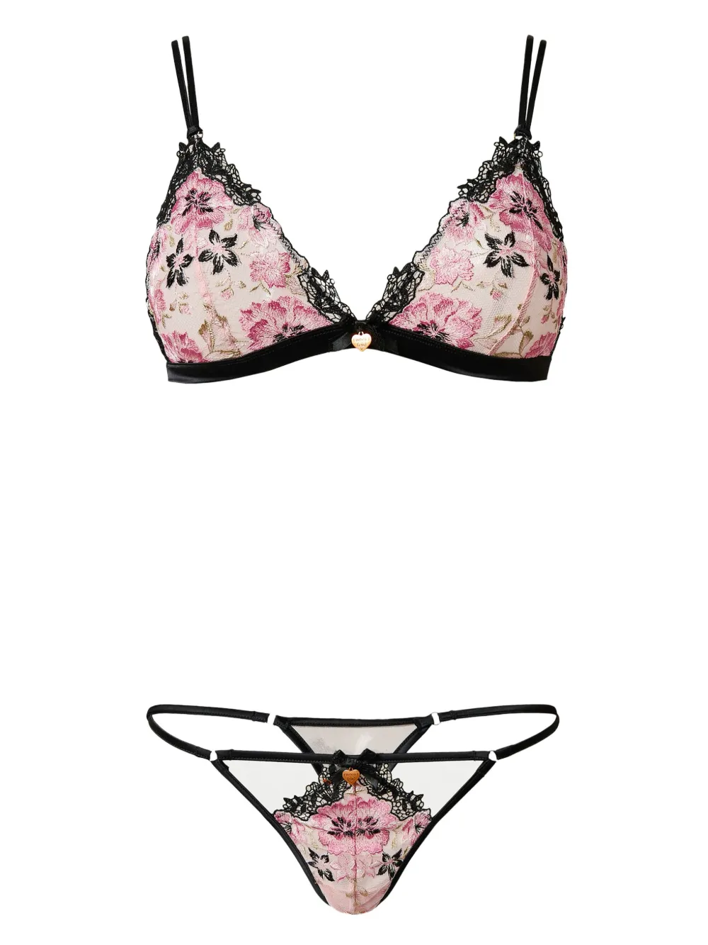 floral embroidery triangle bra and g-string set