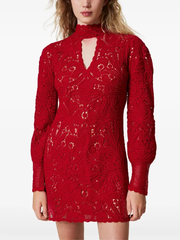 TWINSET Floral Crochet Mini Dress | Red | FARFETCH SG TWINSET Floral Crochet Mini Dress | Red | FARFETCH SG