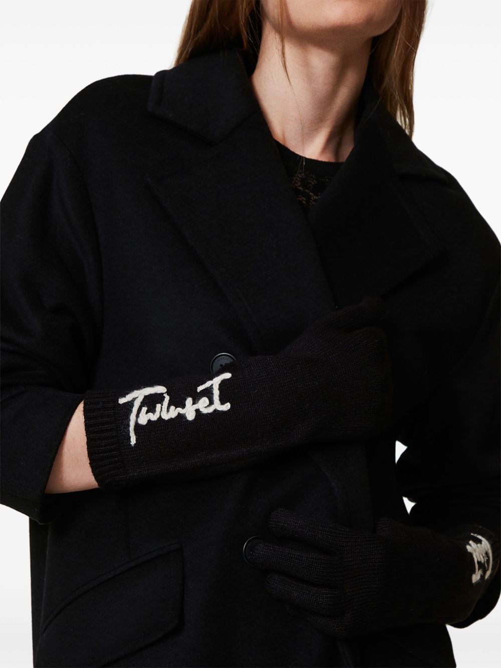 Shop Twinset Logo-embroidered Knitted Gloves In Black