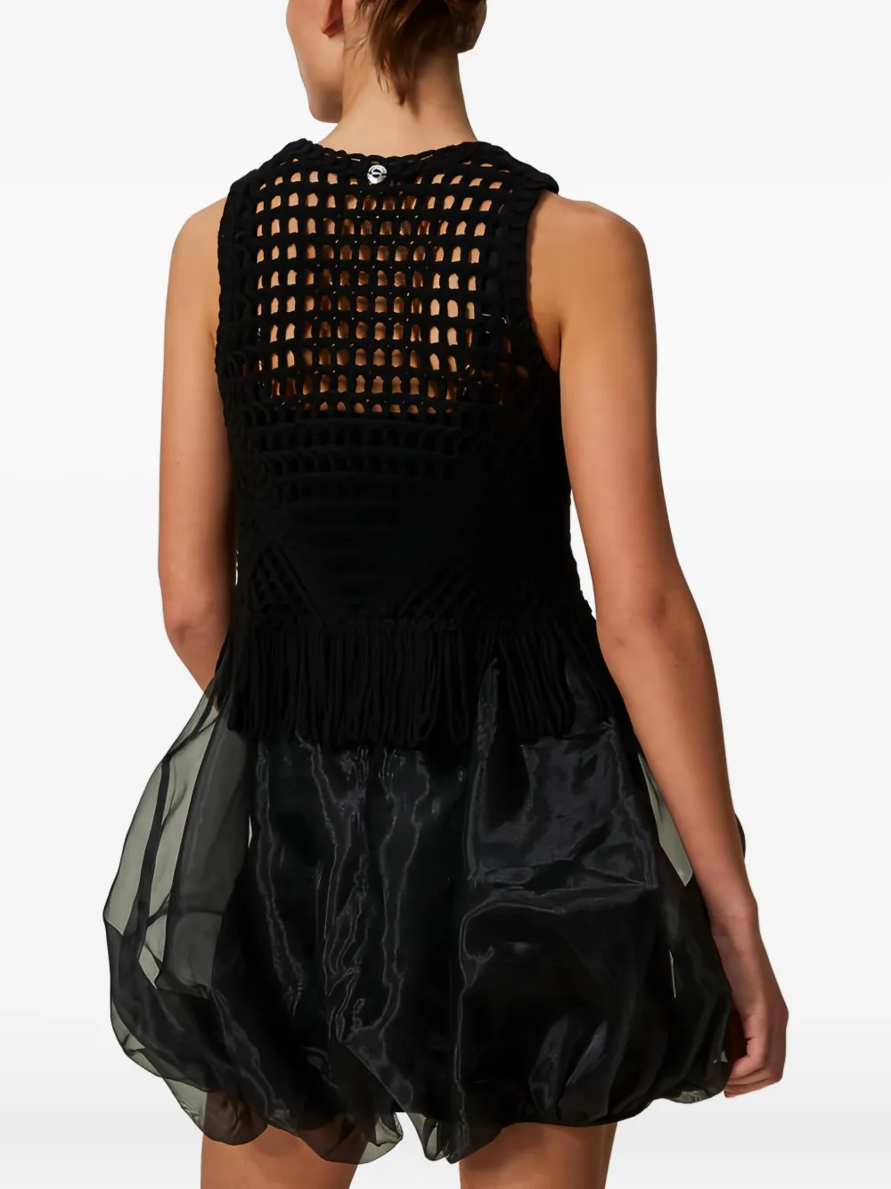 Twinset Crochet-trimmed Bubble Mini Dress In Black