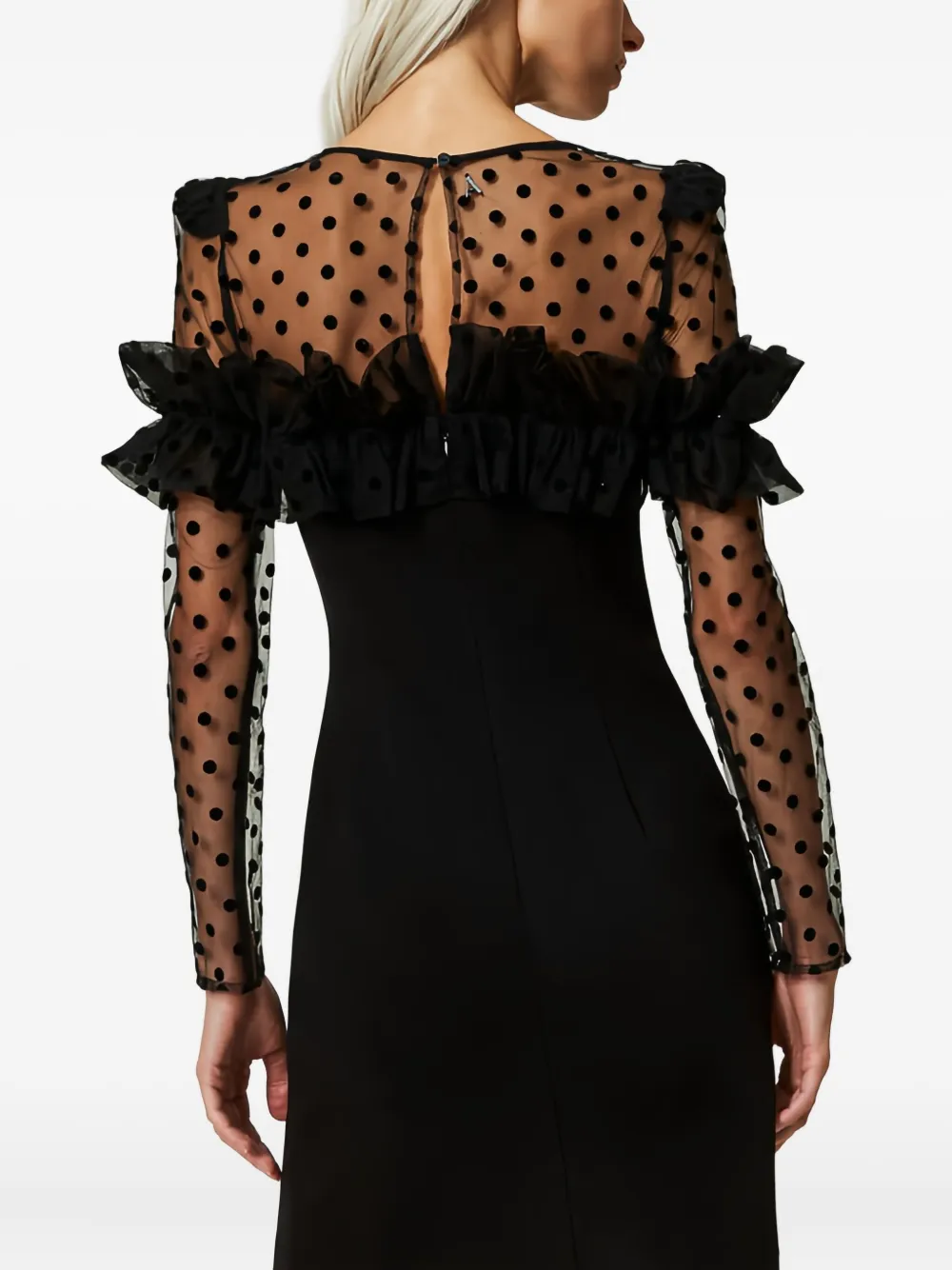 Twinset Polka-dot Ruffle Mini Dress In Black