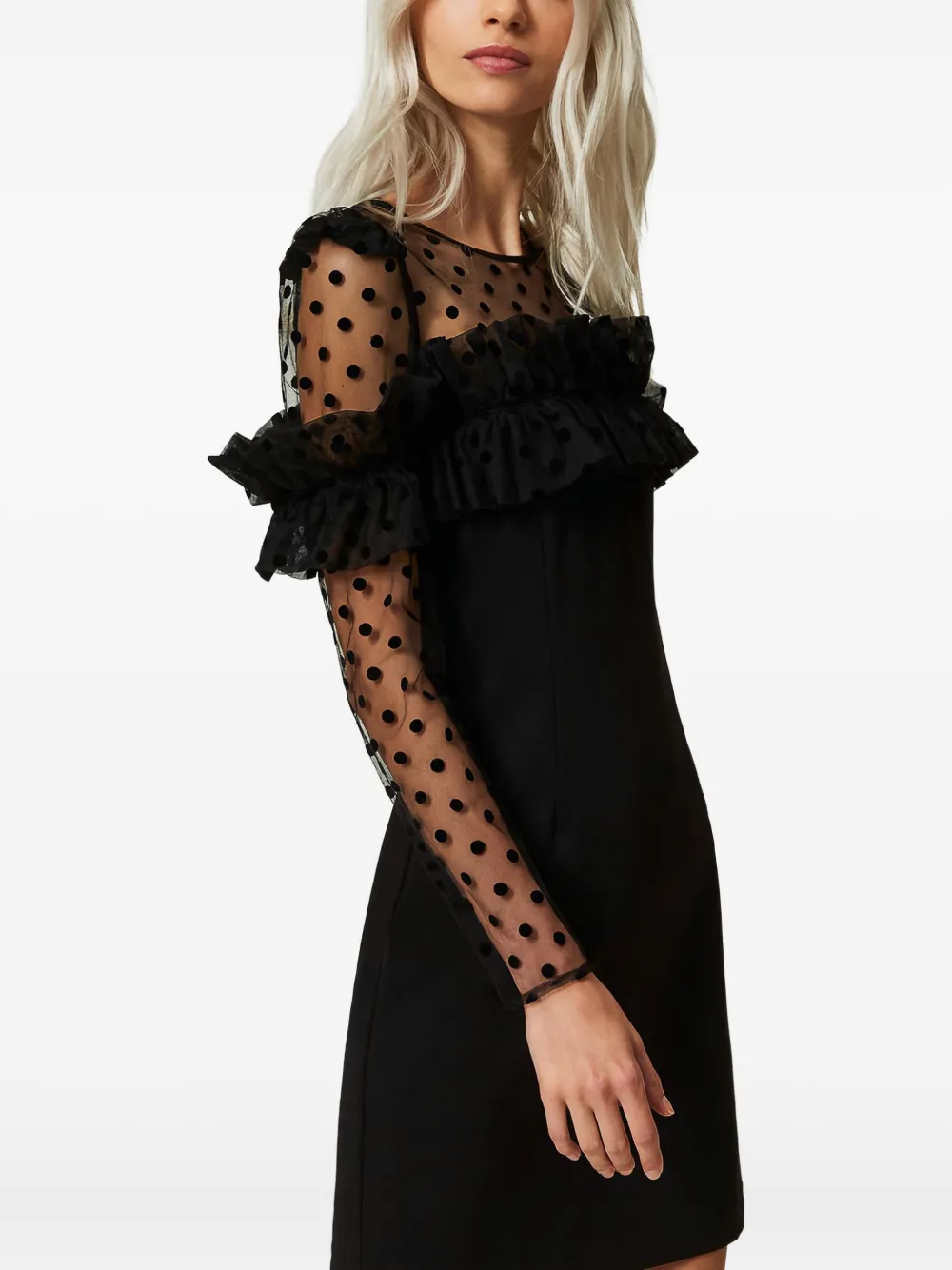 Twinset Polka-dot Ruffle Mini Dress In Black