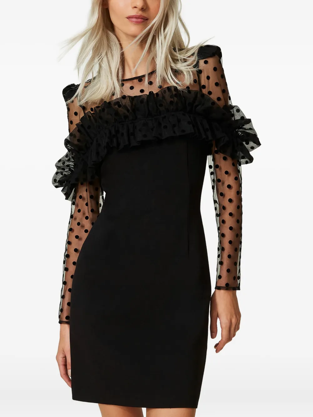 TWINSET polka-dot ruffle mini dress - Zwart