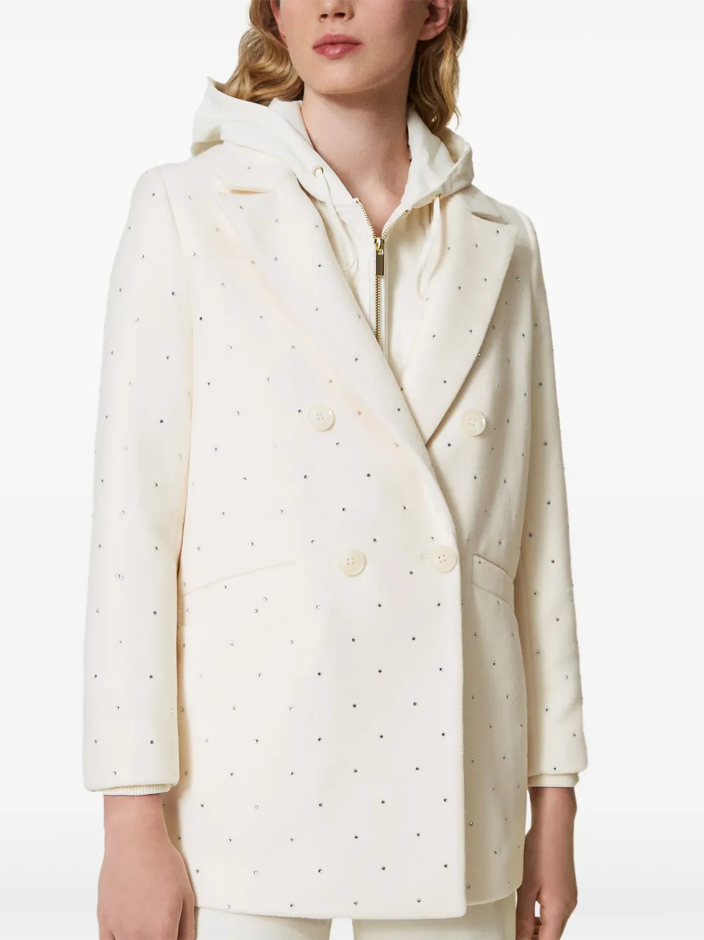 Shop Twinset Rhinestone-embellished Coat In Neutrals
