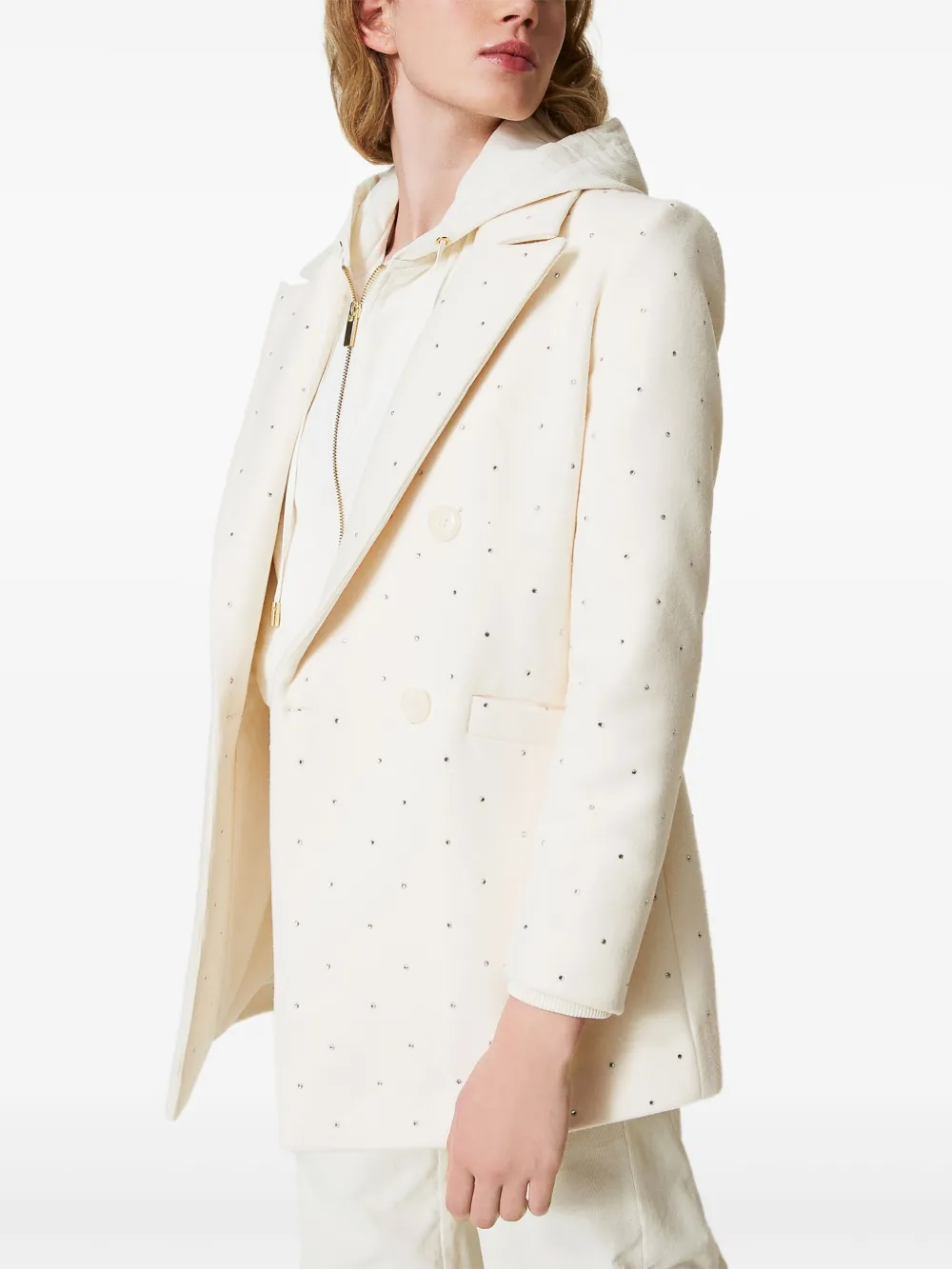 Shop Twinset Rhinestone-embellished Coat In Neutrals