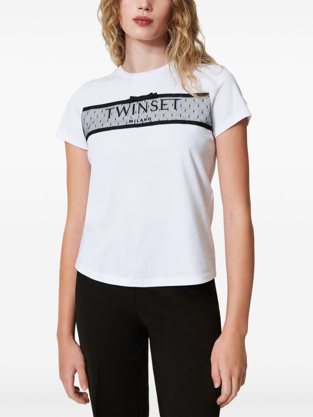 TWINSET T-shirt verfraaid met tule en geborduurd logo - Wit