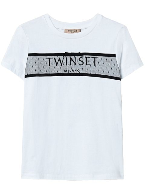 tulle-embellished logo-embroidered T-shirt