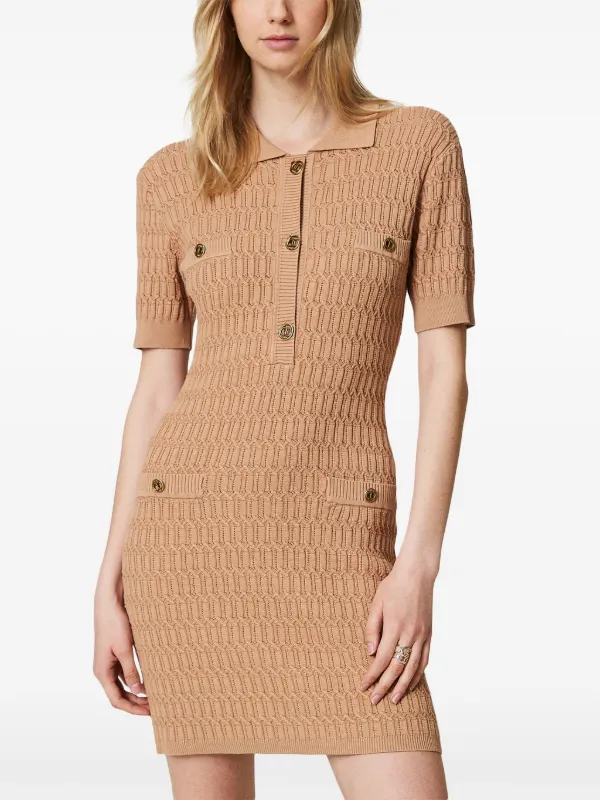 TWINSET Vestido Corto Tejido Con Botones Marrón FARFETCH AR