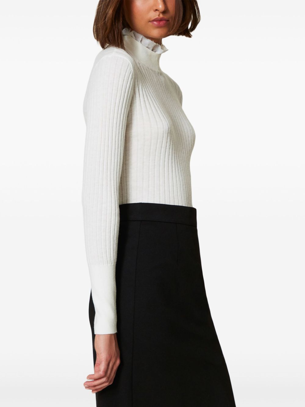 Shop Twinset Ruffle-detail Ribbed Jumper In White